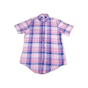 Brooks Brothers Shirt Mens Sz M Pink Blue Check Short Sleeve Button Down C23